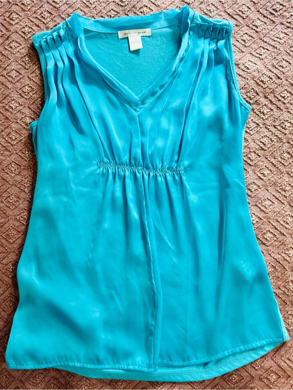 august silk Turquoise Sleeveless V-Neck Pleated Camisole Size Small